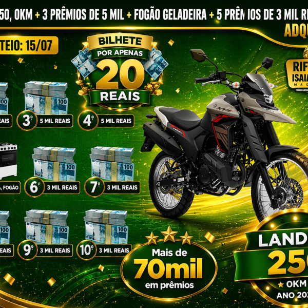lander 0km+3 prêmios de 5.000+ fogão + geladeira + 5 premios de 3 mil
